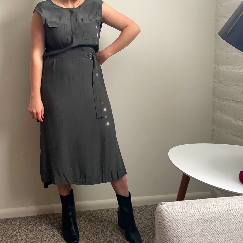 TED BAKER Sleeveless Utility Midi Dress with Slide Slits